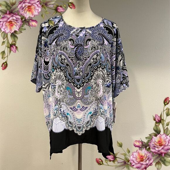 Dana Buchman short sleeves Paisley print blouse size large - Picture 1 of 12